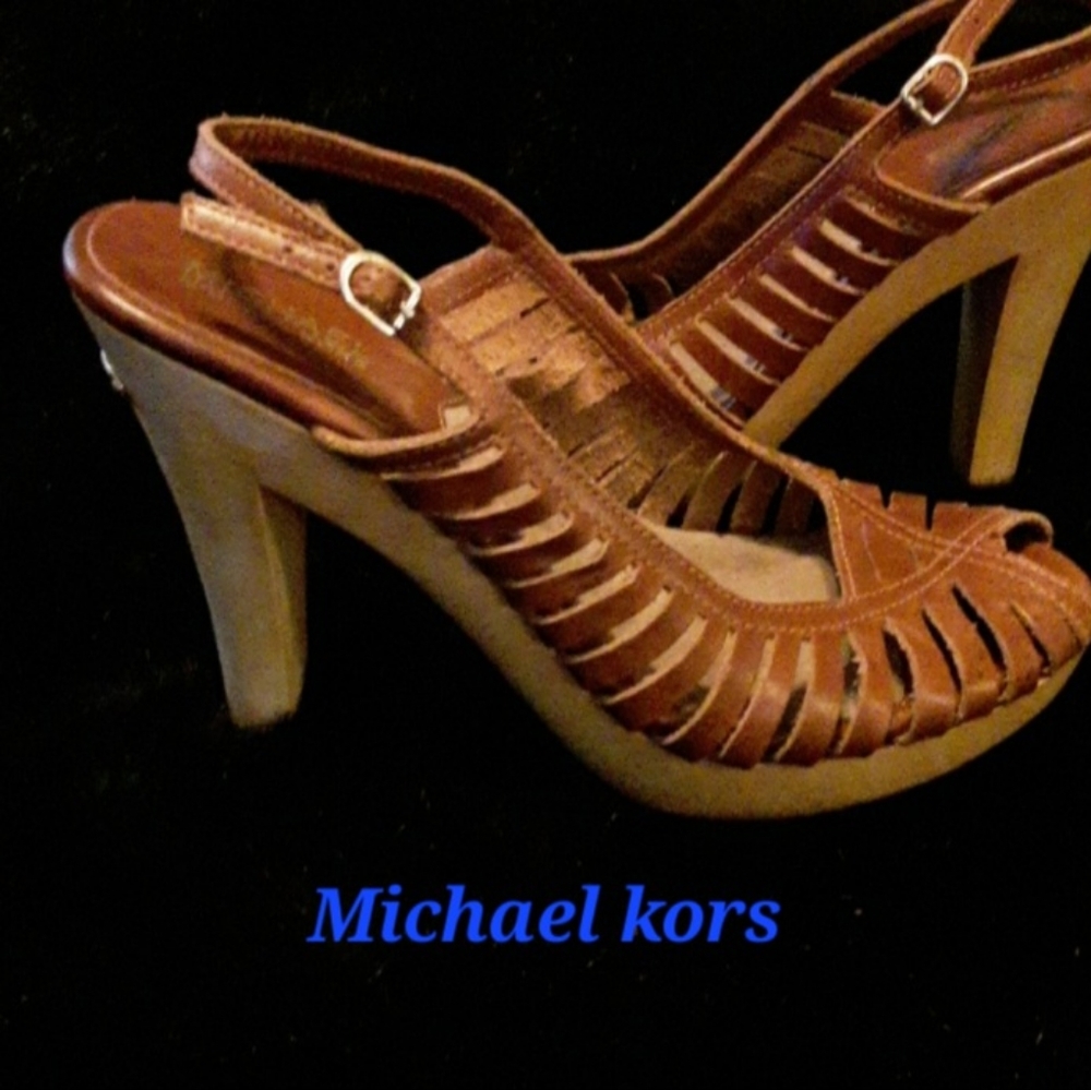 MK Brown leather slingback shoes